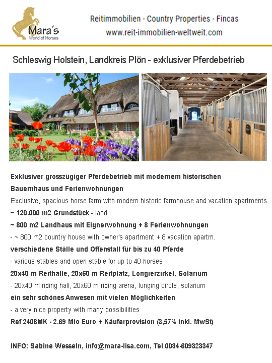 Schleswig Holstein, Landkreis Plön – exklusives Reitanwesen + Ferienwohnungen zu verkaufen