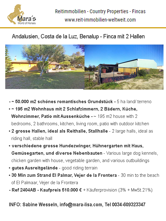Andalusien, Costa de la Luz, Benalup – Finca mit 2 grossen Hallen zu verkaufen