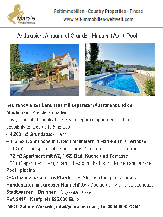 2417 Andalusien, Alhaurin el Grande – Haus mit Gästeapartment, Pool, Möglichkeit Pferdehaltung (1-2) zu verkaufen