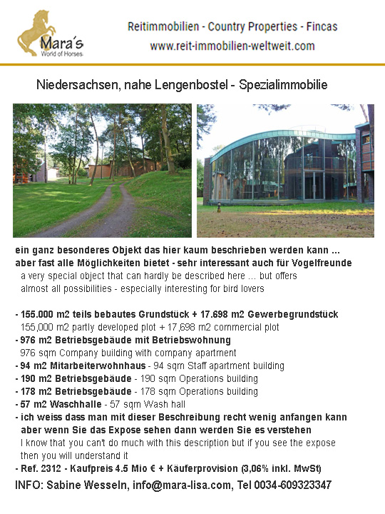 Niedersachsen, Lengenbostel – Spezialimmobilie, geeignet für Reitimmobilie, Seminarzentrum usw