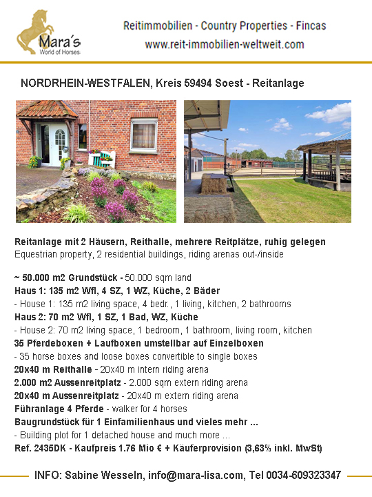 NRW, Nordrhein-Westfalen, Kreis Soest – Reitanlage mit 2 Wohnhäusern zu verkaufen