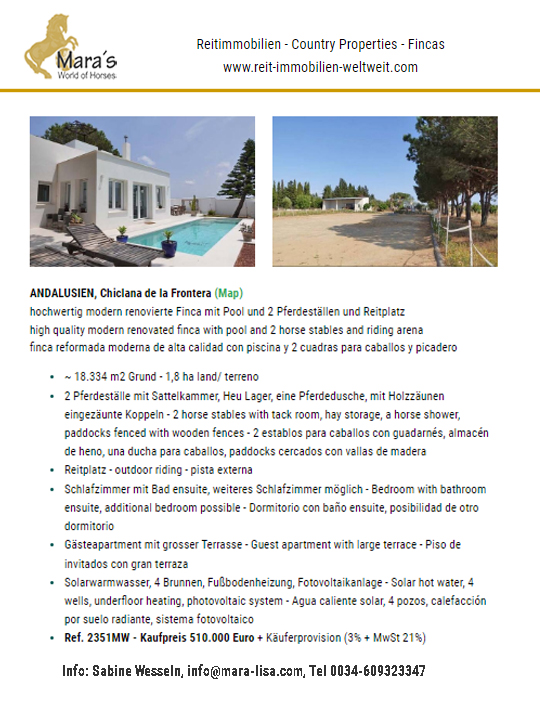 Andalusien, Chiclana de la Frontera – Finca mit Pferdestall, Reitplatz und Pool zu verkaufen