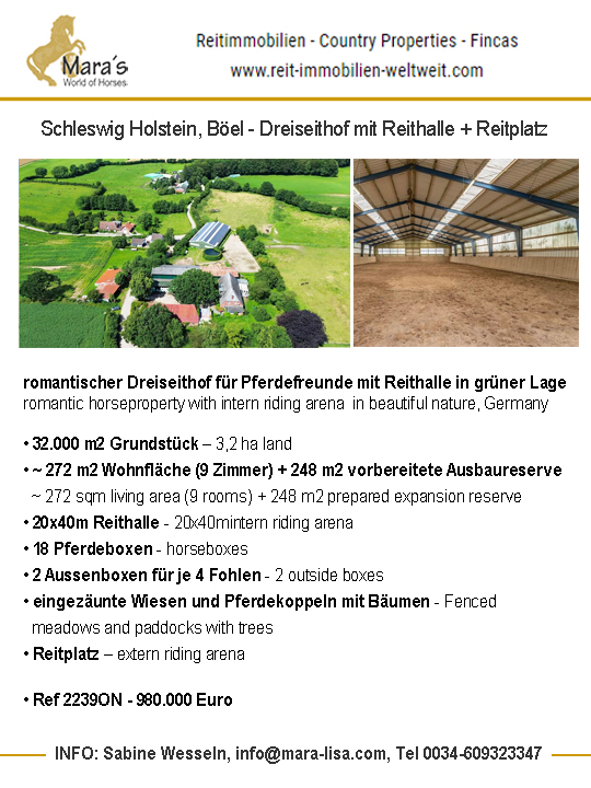 Schleswig Holstein, Böel – 3 Seithof mit Reithalle und Reitplatz zu verkaufen!