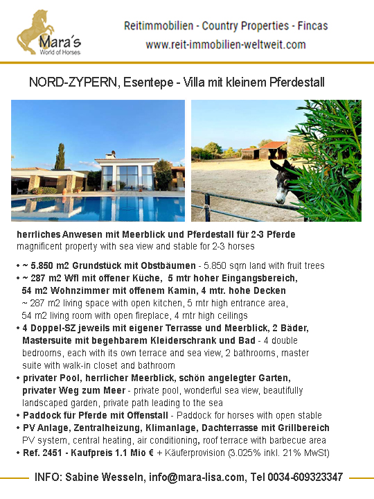Ref2451 Nord-Zypern, Esentepe – exklusive Villa mit Meerblick + Offenstall für Pferde zu verkaufen