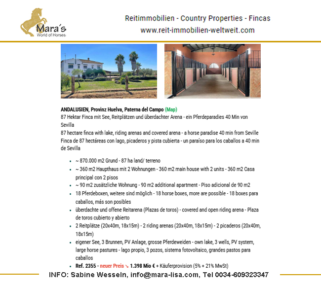 Ref2355 Andalusien, Provinz Huelva, Paterna del Campo – grosse Finca für Pferdeliebhaber zu verkaufen!