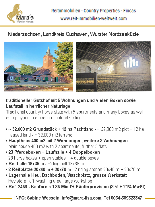 Ref2459 Niedersachsen, Wurster Nordseeküste – Gutshof, Reitimmobilie, Pferdeställe, Reithalle zu verkaufen