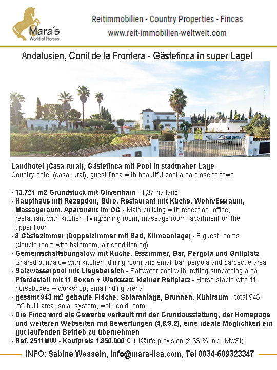 Ref2511MW Andalusien, Costa de la Luz, Conil de la Frontera – Landhotel, Finca zu verkaufen!