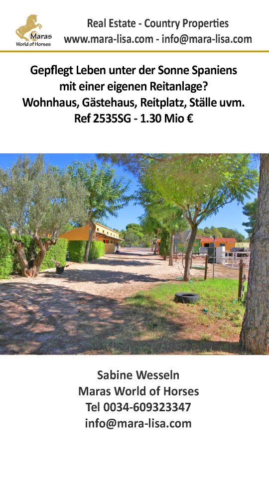 Ref 2535SG Spanien, Valencia, Bétera – elegante Villa mit Reitstall zu verkaufen!